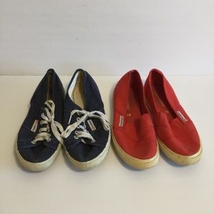 Womens SUPERGA sz 8 bundle lot sneakers casual slip on canvas shoes Navy Red